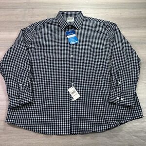 NEW Haggar Shirt Mens 18-18.5 34/35 Navy Check Classic Fit Premium Stretch Dress